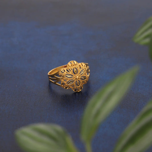 Gold Flower Floral Design Ring 21Kt - Fkjrn21Km8552 Rings