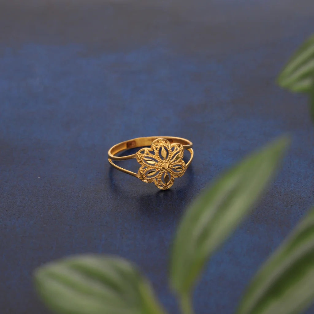 Gold Flower Floral Design Ring 21Kt - Fkjrn21Km8556 Rings