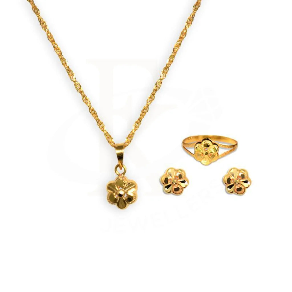 Gold Flower Pendant Set (Necklace Earrings And Ring) 18Kt - Fkjnklst1707 Sets