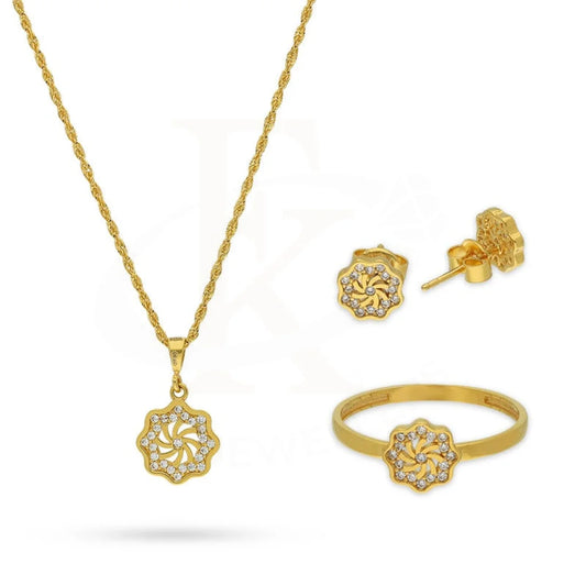 Gold Flower Pendant Set (Necklace Earrings And Ring) 18Kt - Fkjnklst18K2444 Sets