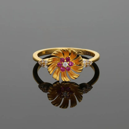 Gold Flower Ring 22Kt - Fkjrn22K2815 Rings