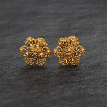 Gold Flower Shaped Earrings 21Kt - Fkjern21Km8491