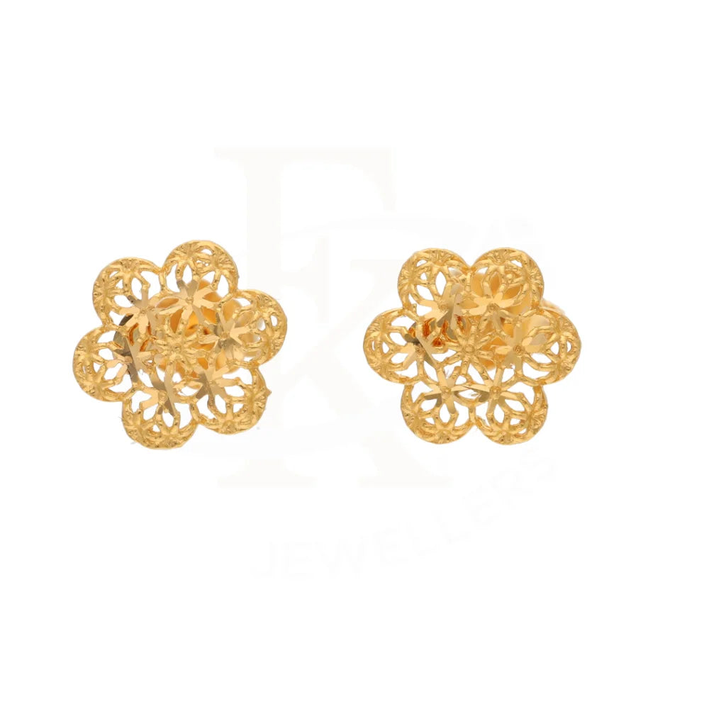 Gold Flower Shaped Earrings 21Kt - Fkjern21Km8491