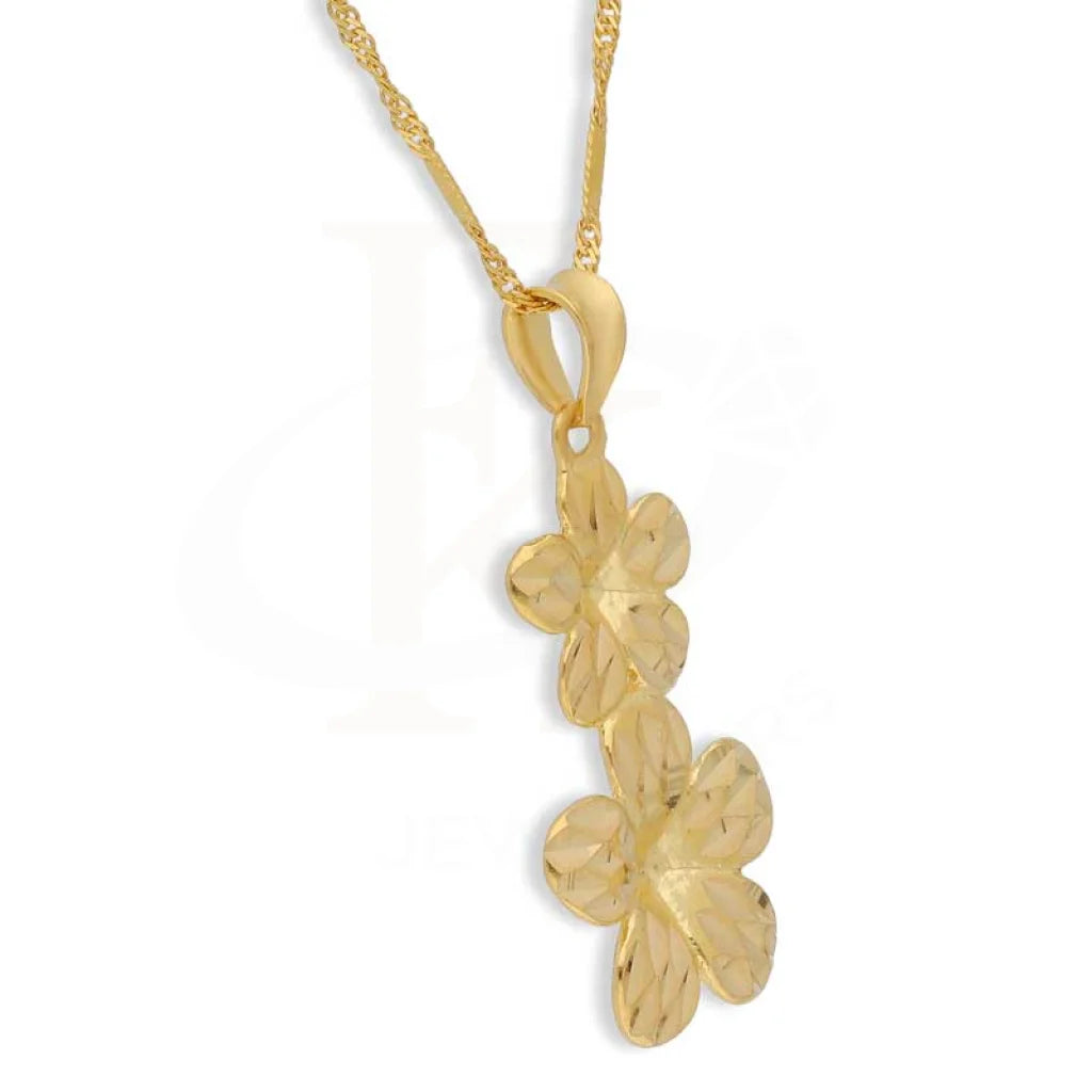 Gold Flower Shaped Pendant Set (Necklace Earrings And Ring) 22Kt - Fkjnklst22K2394 Sets