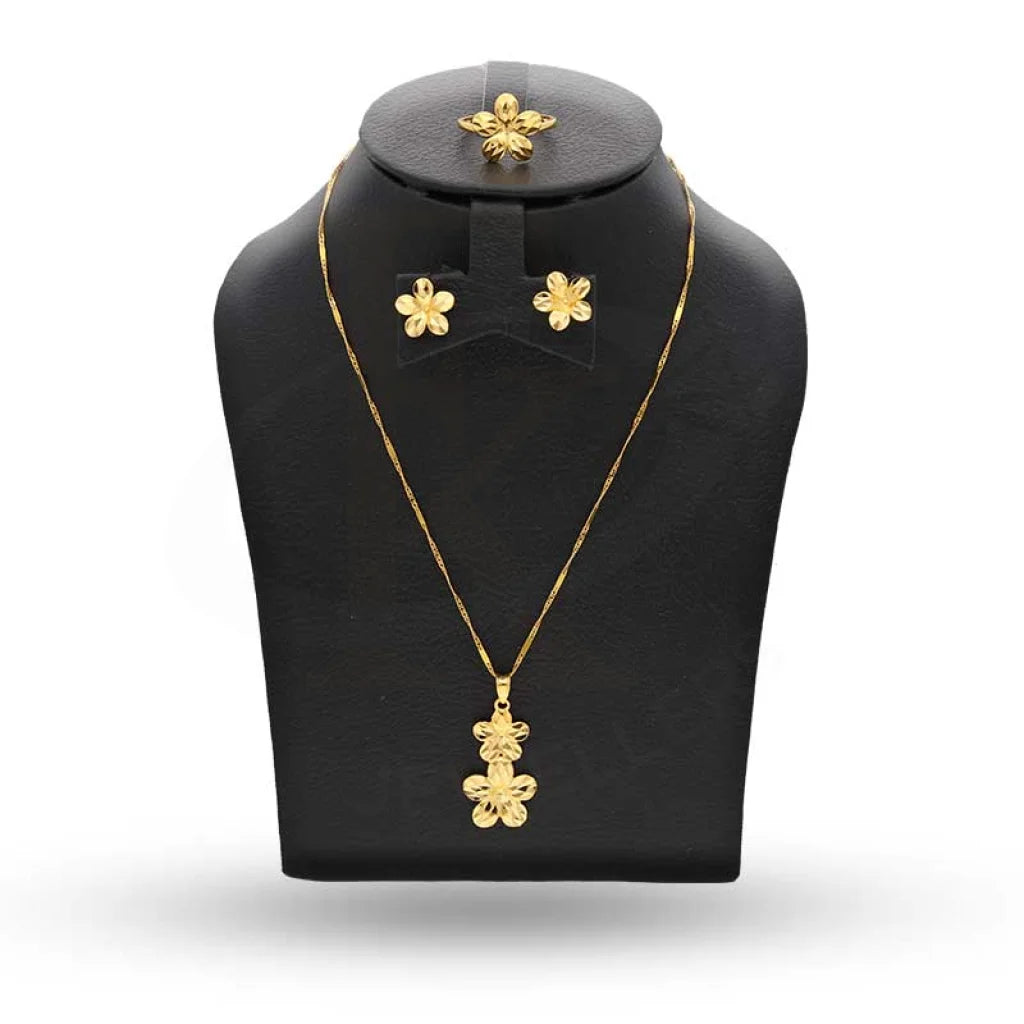 Gold Flower Shaped Pendant Set (Necklace Earrings And Ring) 22Kt - Fkjnklst22K2394 Sets