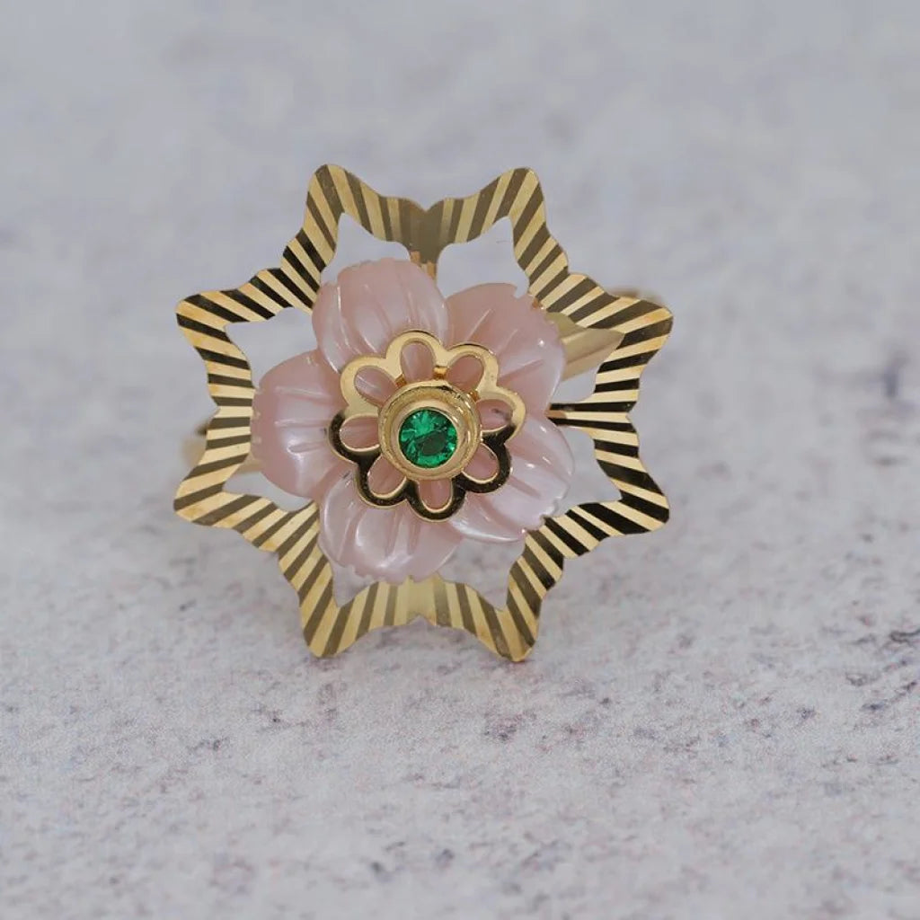 Gold Flower Shaped Ring 18Kt - Fkjrn18K3023 Rings