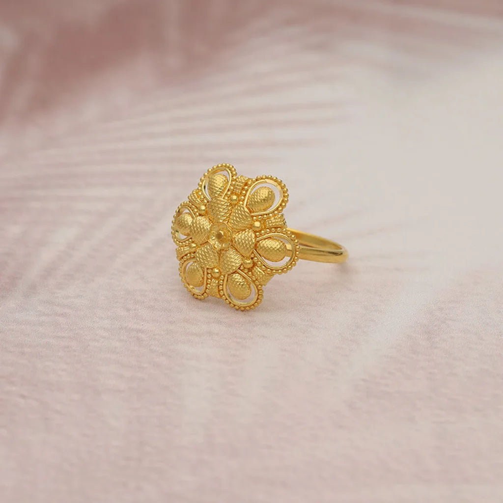 Gold Flower Shaped Ring 22Kt - Fkjrn22K5065 Rings