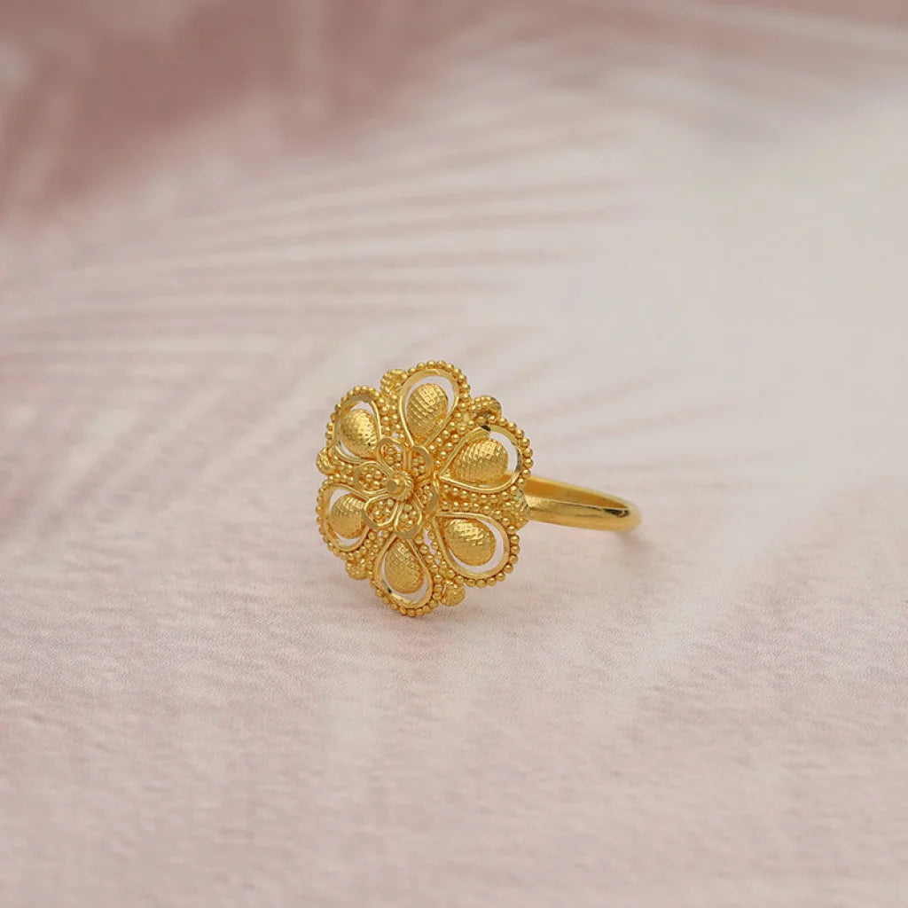 Gold Flower Shaped Ring 22Kt - Fkjrn22K5067 Rings