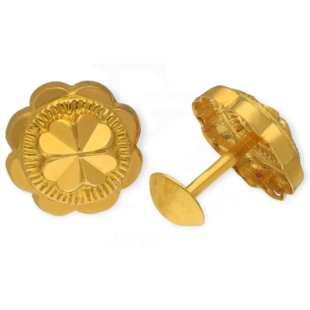 Gold Flower Shaped Second Stud Earrings 18Kt - Fkjern18K3149