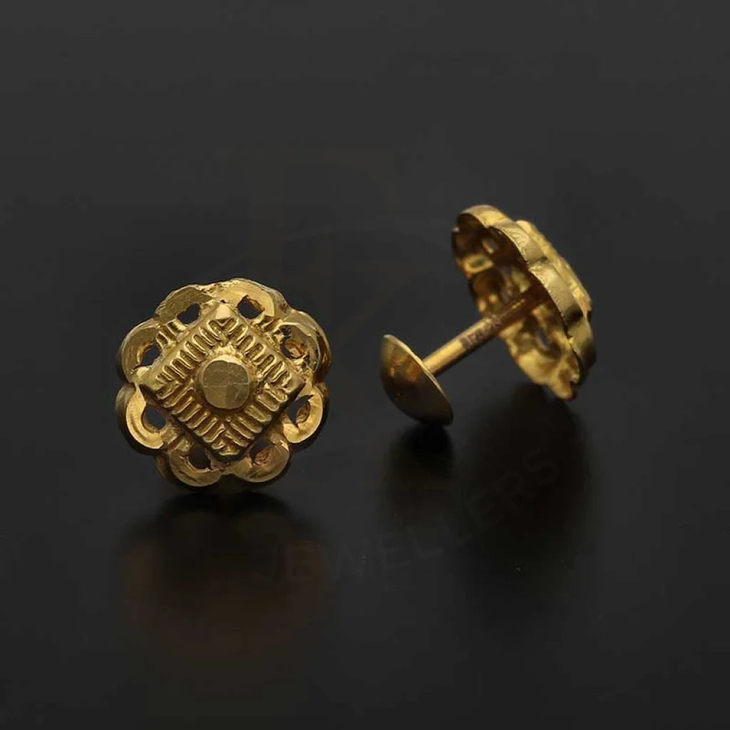 Gold Flower Shaped Second Stud Earrings 18Kt - Fkjern18K3151