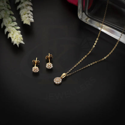 Gold Flower Shaped Solitaire Pendant Set (Necklace And Earrings) 18Kt - Fkjnklst18K5553 Sets