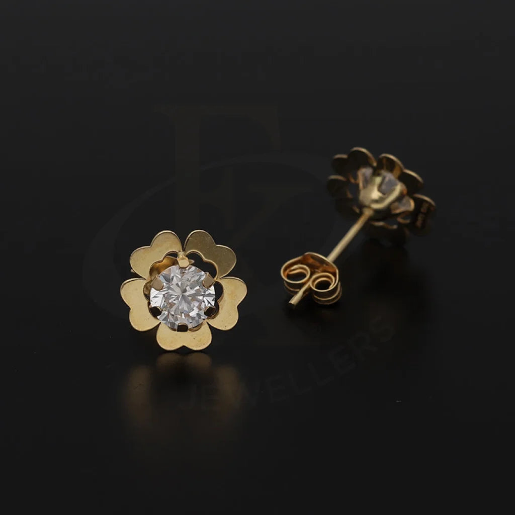 Gold Flower Shaped Solitaire Pendant Set (Necklace And Earrings) 18Kt - Fkjnklst18K5577 Sets