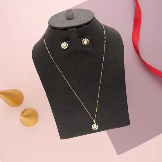 Gold Flower Shaped Solitaire Pendant Set (Necklace And Earrings) 18Kt - Fkjnklst18K5577 Sets