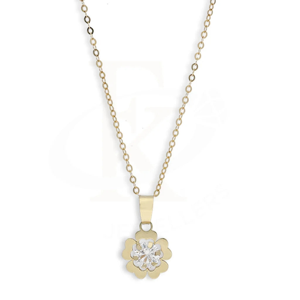 Gold Flower Shaped Solitaire Pendant Set (Necklace And Earrings) 18Kt - Fkjnklst18K5577 Sets