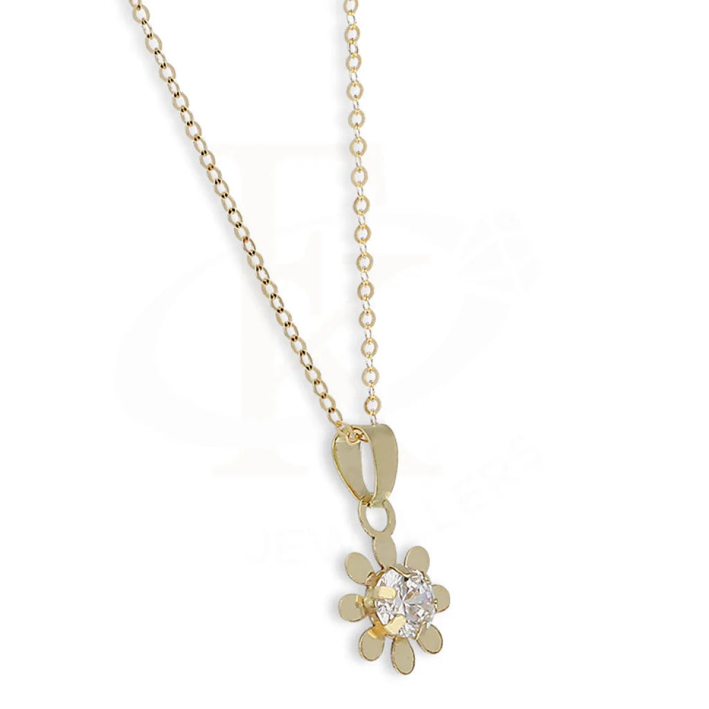 Gold Flower Shaped Solitaire Pendant Set (Necklace And Earrings) 18Kt - Fkjnklst18K5578 Sets