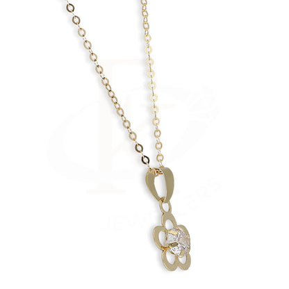 Gold Flower Shaped Solitaire Pendant Set (Necklace And Earrings) 18Kt - Fkjnklst18K5579 Sets