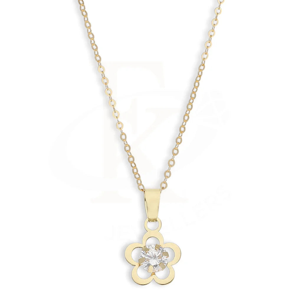 Gold Flower Shaped Solitaire Pendant Set (Necklace And Earrings) 18Kt - Fkjnklst18K5579 Sets