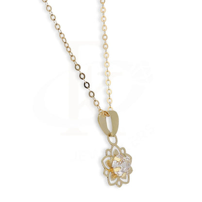 Gold Flower Shaped Solitaire Pendant Set (Necklace And Earrings) 18Kt - Fkjnklst18K5580 Sets