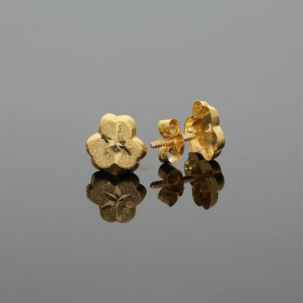 Gold Flower Shaped Stud Earrings 18Kt - Fkjern18K2303