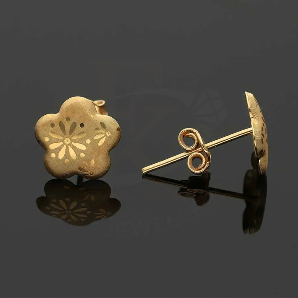 Gold Flower Shaped Stud Earrings 18Kt - Fkjern18K2782