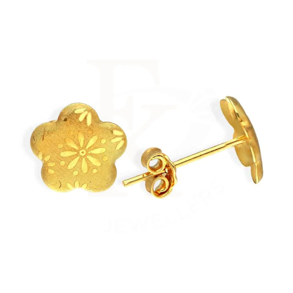 Gold Flower Shaped Stud Earrings 18Kt - Fkjern18K2782