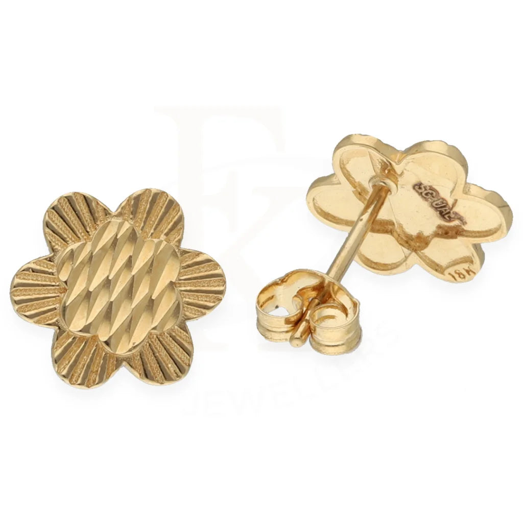 Gold Flower Shaped Stud Earrings 18Kt - Fkjern18K7348