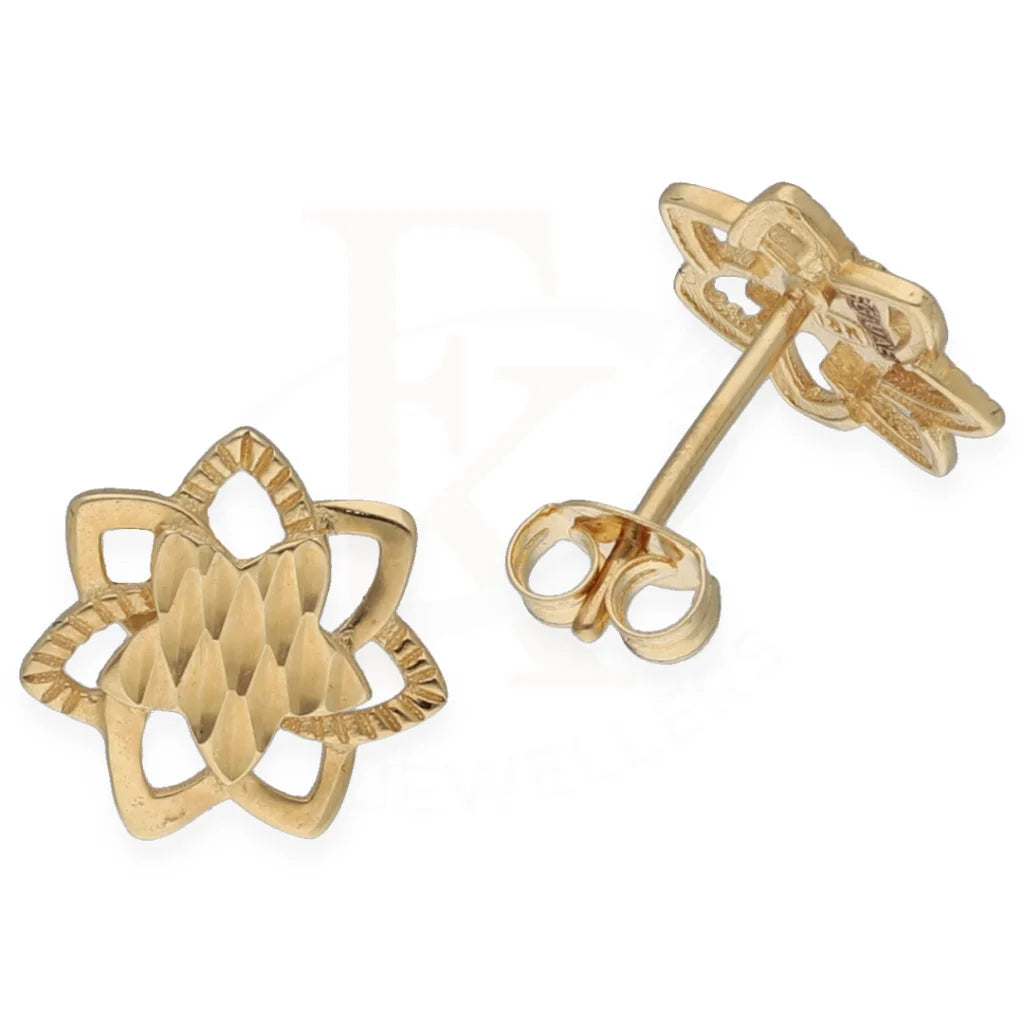 Gold Flower Shaped Stud Earrings 18Kt - Fkjern18K7349