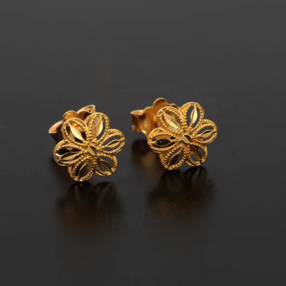 Gold Flower Shaped Stud Earrings 21Kt - Fkjern21Km8485