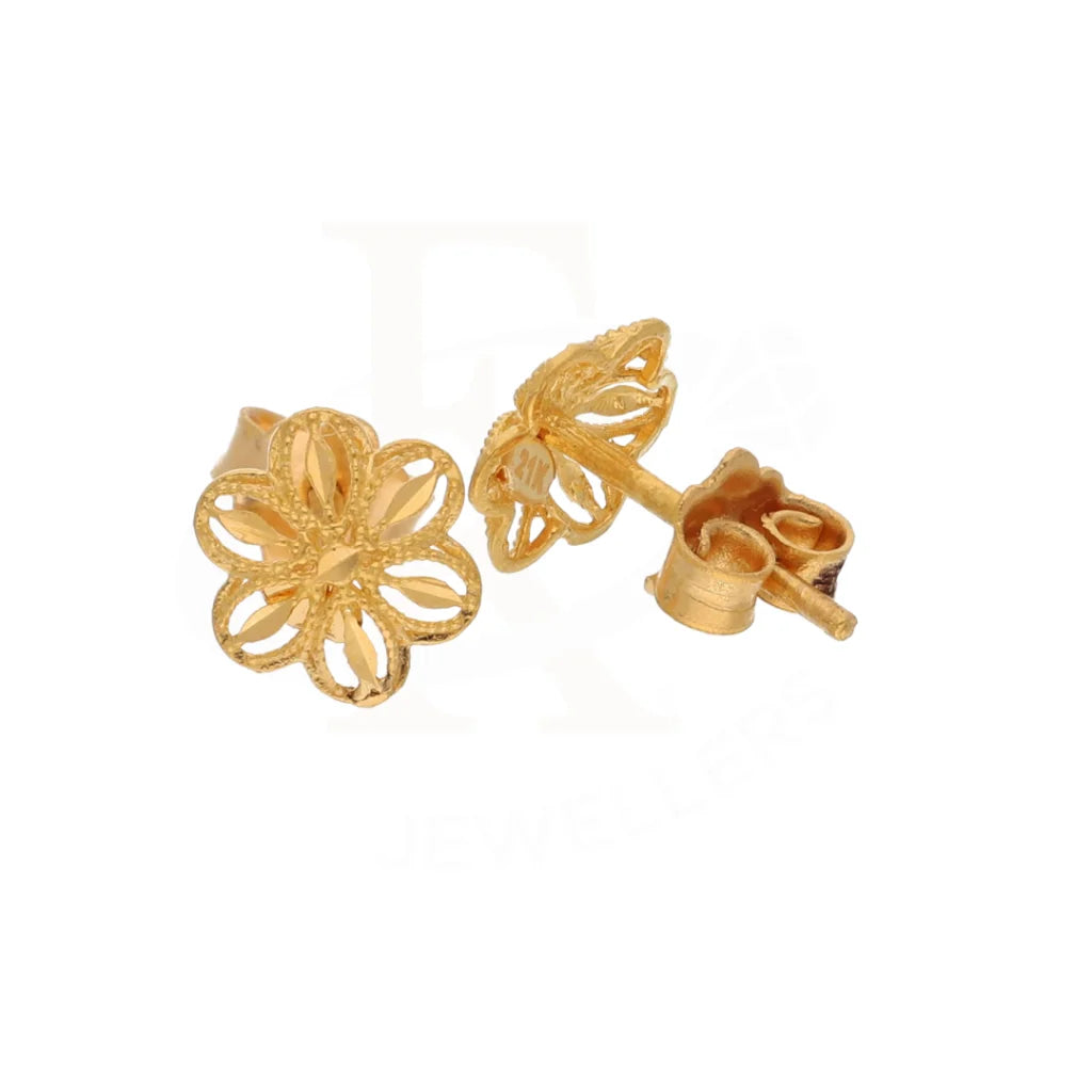 Gold Flower Shaped Stud Earrings 21Kt - Fkjern21Km8485