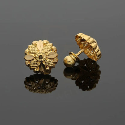 Gold Flower Stud Earrings 21Kt - Fkjern21K2427