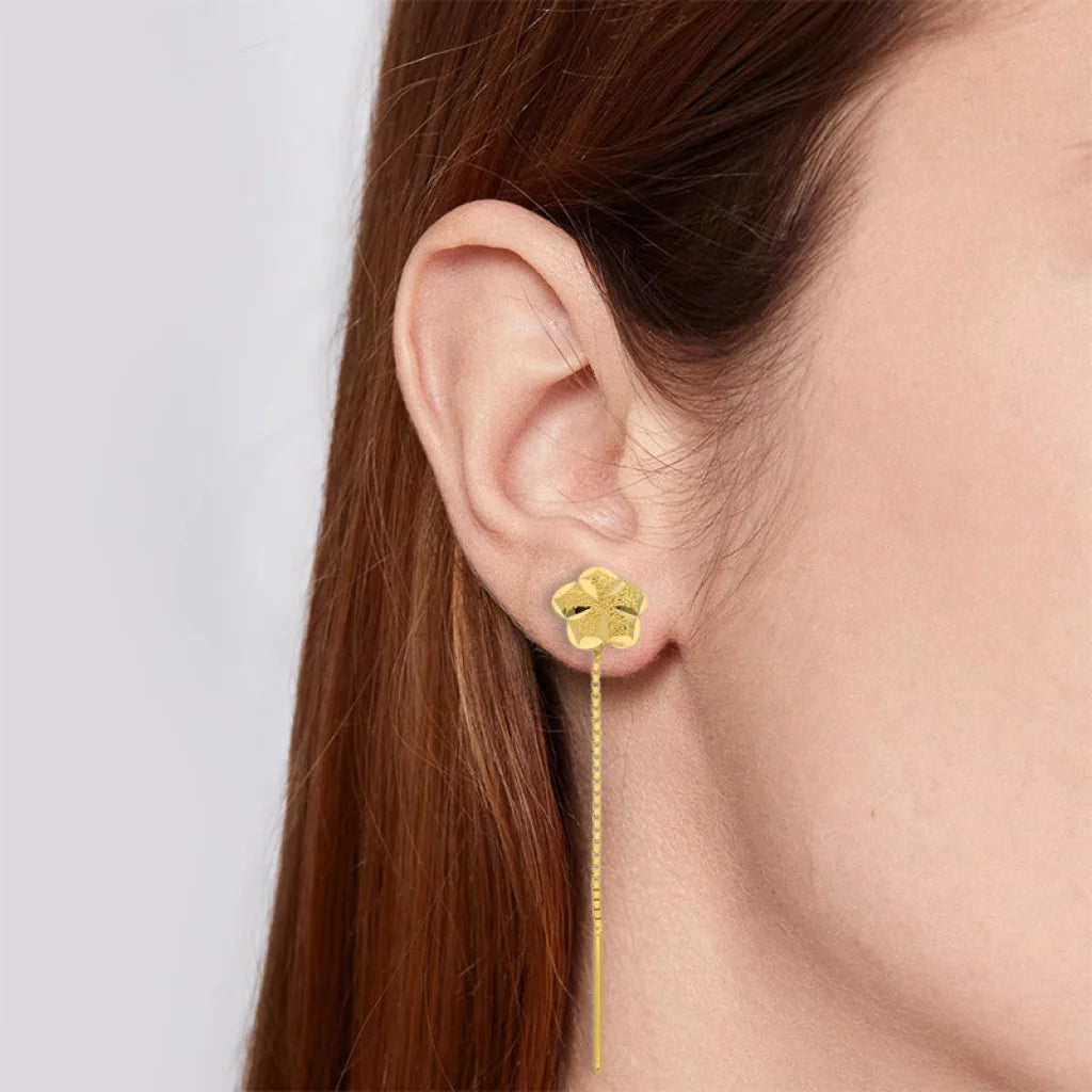 Gold Flower Tic-Tac Drop Earrings 22Kt - Fkjern22K5081