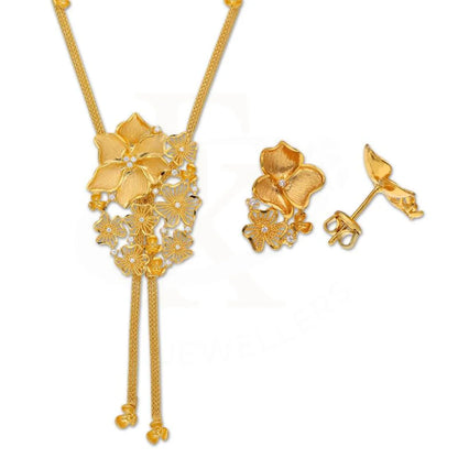 Gold Flowers Shaped Pendant Set (Necklace And Earrings) 22Kt - Fkjnklst22K2409 Sets