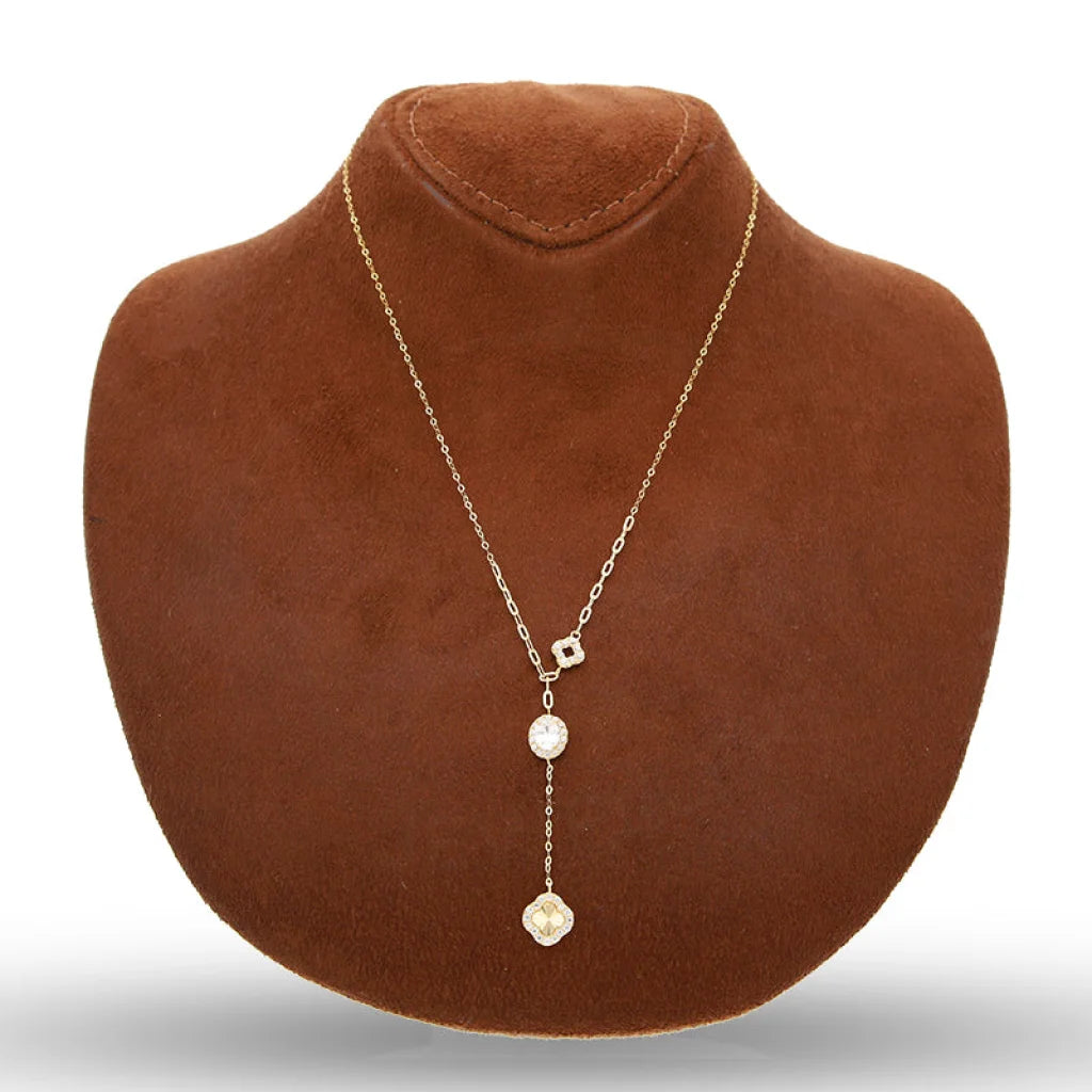 Gold Four Leaf Clover With Solitaire Necklace 18Kt - Fkjnkl18Km5355 Necklaces