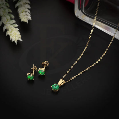 Gold Green Solitaire Pendant Set (Necklace And Earrings) 18Kt - Fkjnklst18K5555 Sets