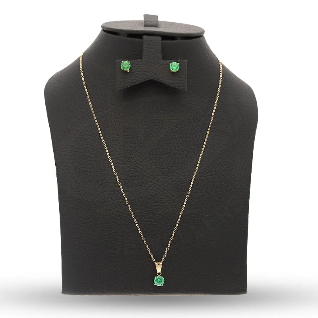 Gold Green Solitaire Pendant Set (Necklace And Earrings) 18Kt - Fkjnklst18K5555 Sets