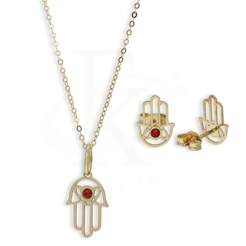 Gold Hamsa Hand Pendant Set (Necklace And Earrings) 18Kt - Fkjnklst18K5585 Sets