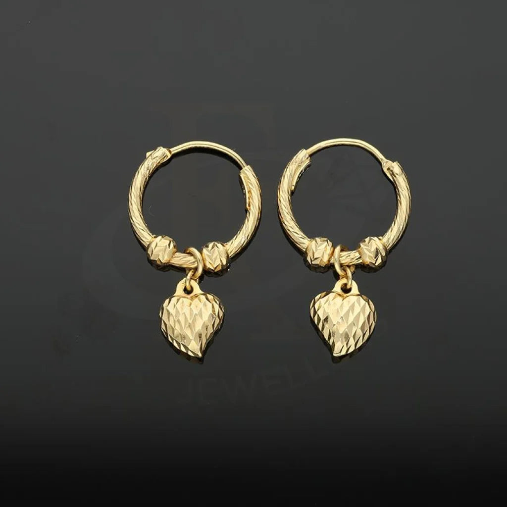 Gold Hanging Heart Hoop Earrings 18Kt - Fkjern18K2326