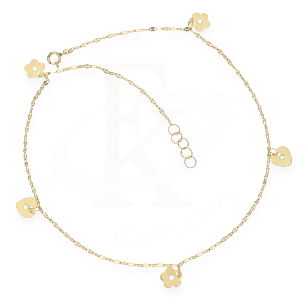 Gold Heart And Flower Shaped Anklet 18Kt - Fkjankl18K7860 Anklets