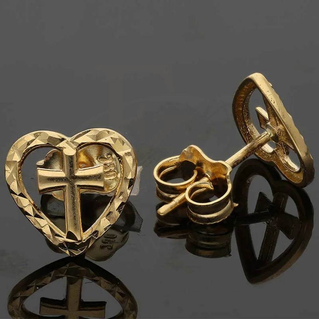 Gold Heart Cross Stud Earrings 18Kt - Fkjern18K2800
