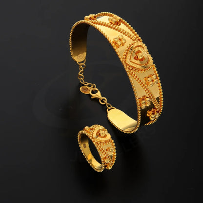 Gold Heart Design Bangle Set (Bangle And Ring) 21Kt - Fkjset21Km8683 Pendant Sets