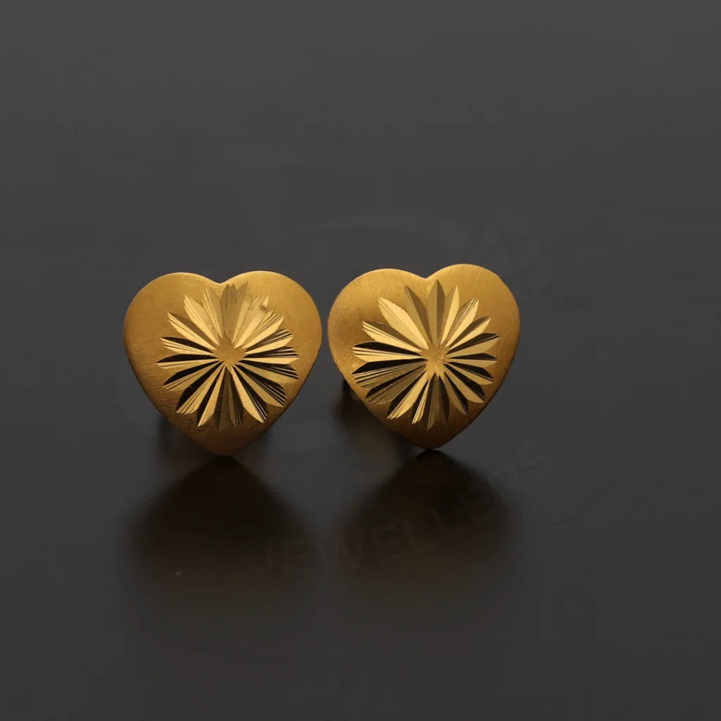 Gold Heart Design Stud Earrings 21Kt - Fkjern21Km8482