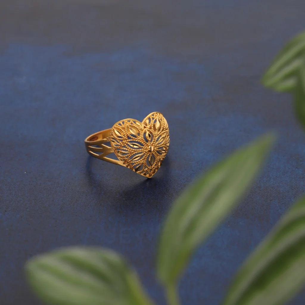 Gold Heart Flora Design Ring 21Kt - Fkjrn21Km8546 Rings