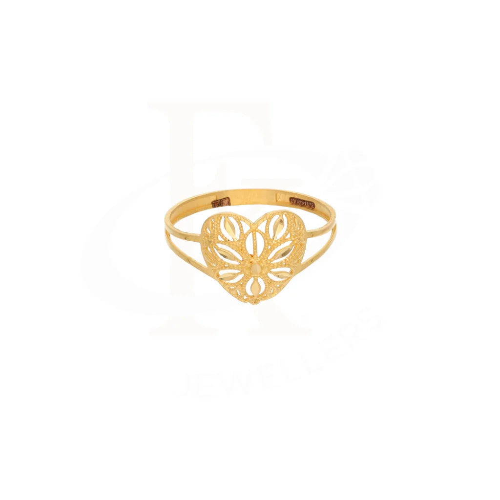 Gold Heart Floral Design Ring 21Kt - Fkjrn21Km8553 Rings