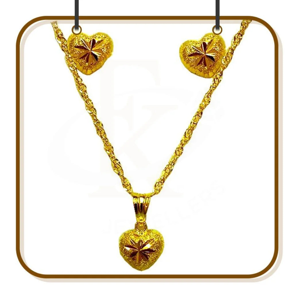 Gold Heart Pendant Set (Necklace And Earrings) 18Kt - Fkjnklst1652 Sets