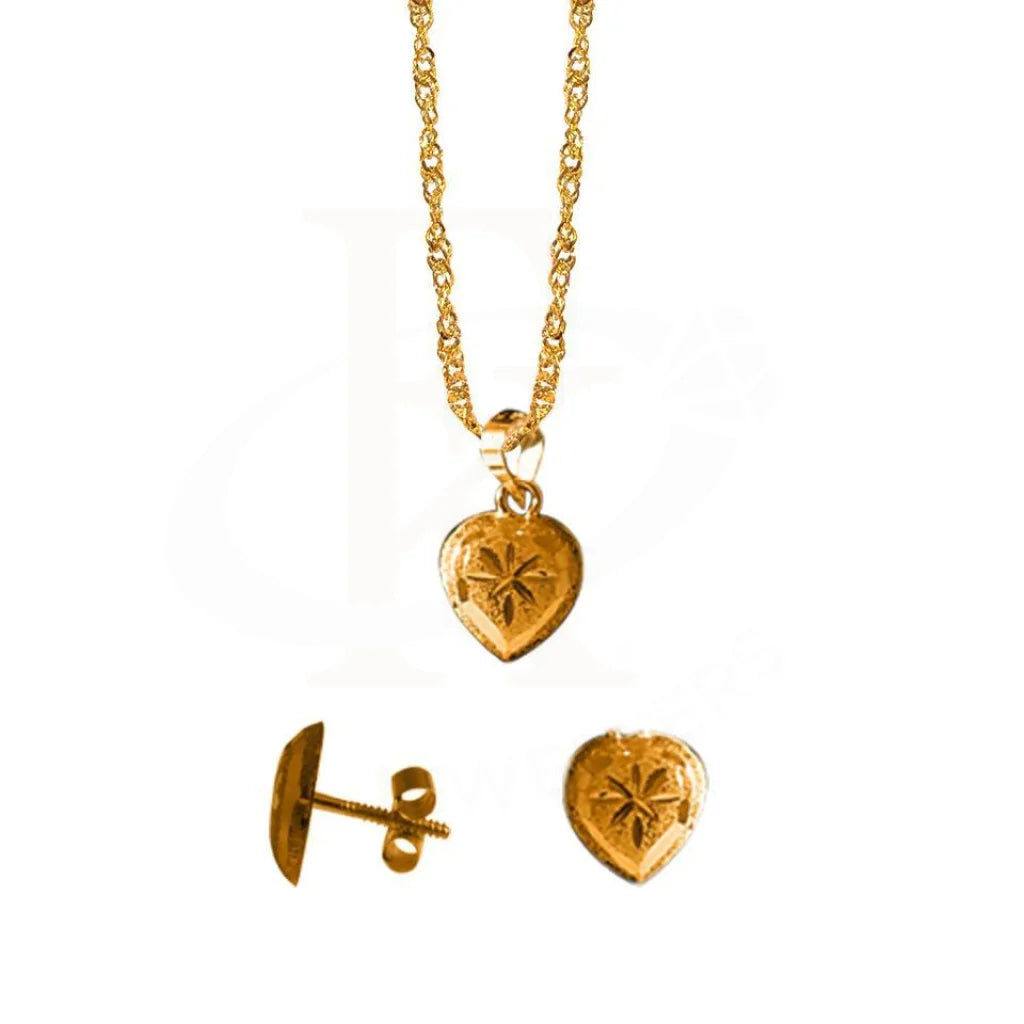 Gold Heart Pendant Set (Necklace And Earrings) 18Kt - Fkjnklst1785 Sets