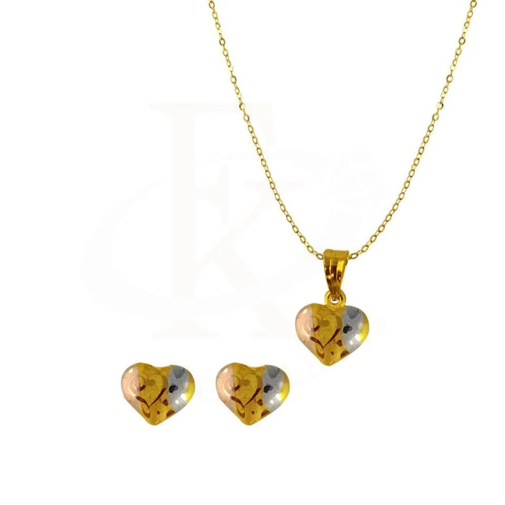 Gold Heart Pendant Set (Necklace And Earrings) 18Kt - Fkjnklst1860 Sets