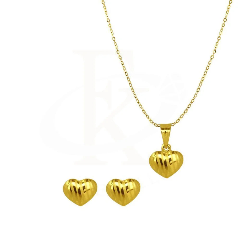 Gold Heart Pendant Set (Necklace And Earrings) 18Kt - Fkjnklst1861 Sets