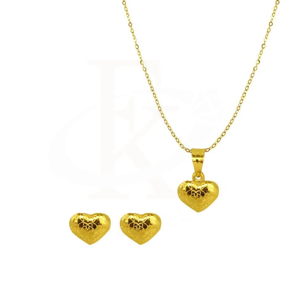 Gold Heart Pendant Set (Necklace And Earrings) 18Kt - Fkjnklst1862 Sets