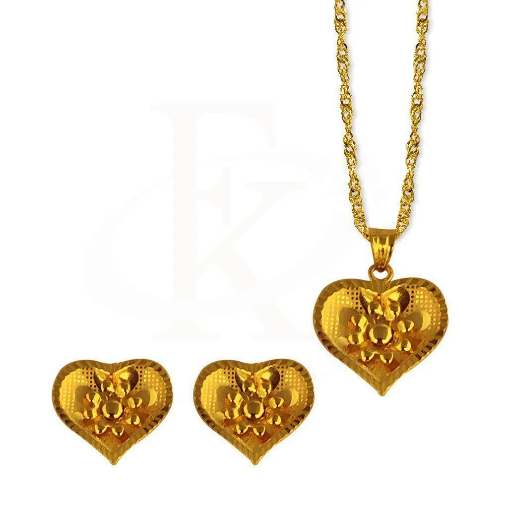 Gold Heart Pendant Set (Necklace And Earrings) 22Kt - Fkjnklst1875 Sets