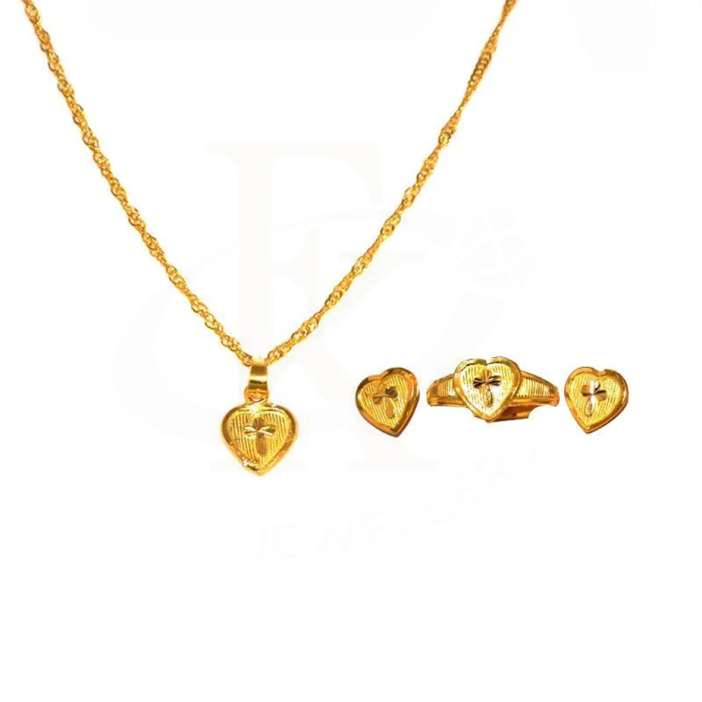 Gold Heart Pendant Set (Necklace Earrings And Ring) 18Kt - Fkjnklst1701 Sets